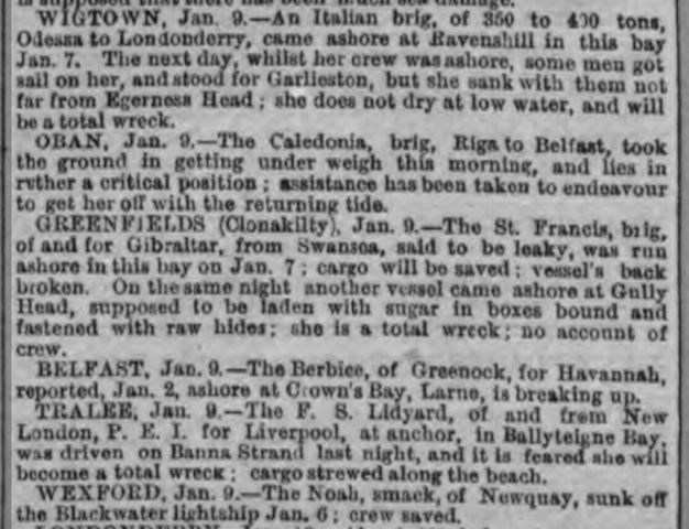 Greenfields Clonakilty Jan 9th 1867